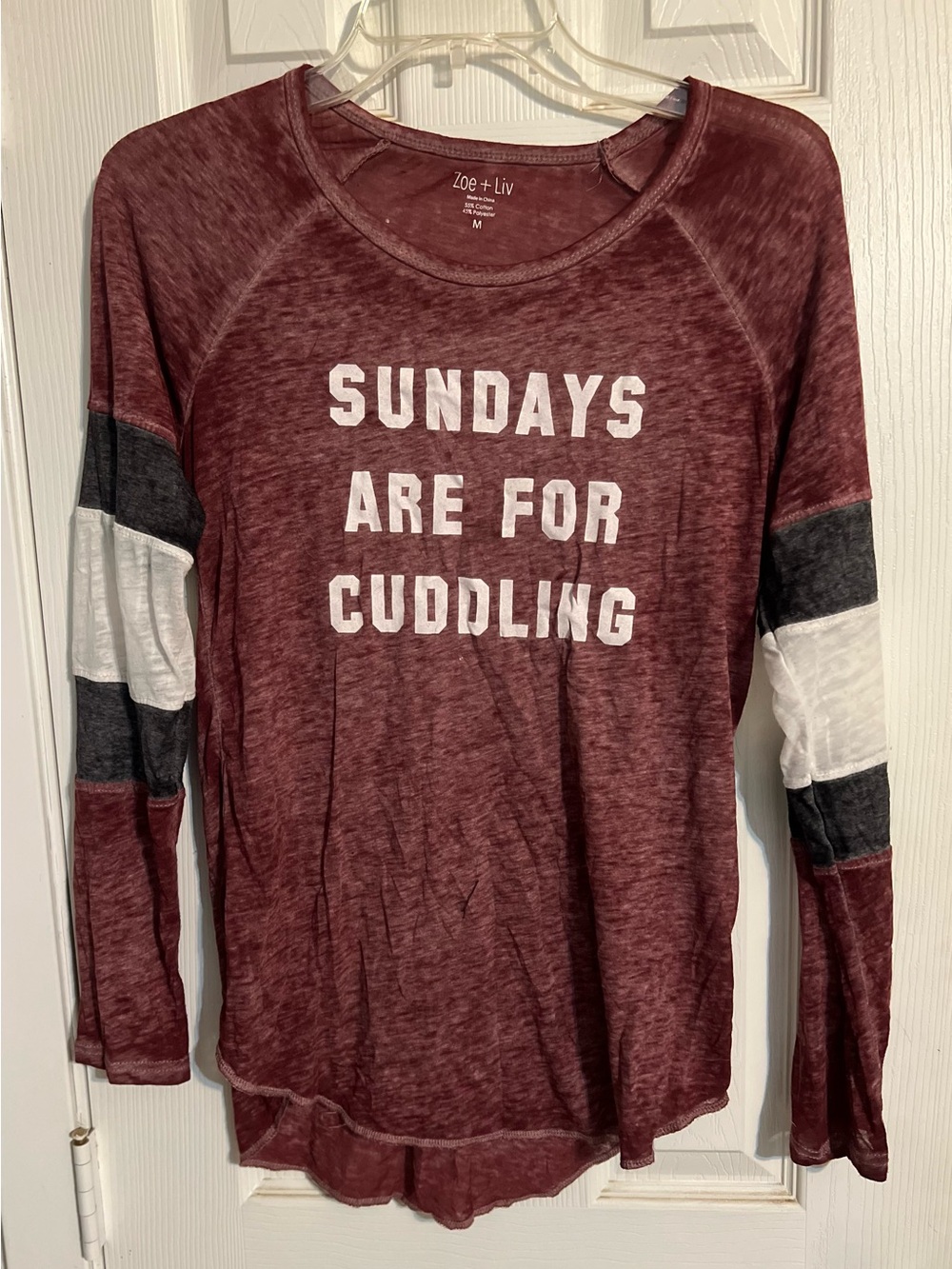 Zoe + Liv Maroon Graphic Long Sleeve Tee with White Print